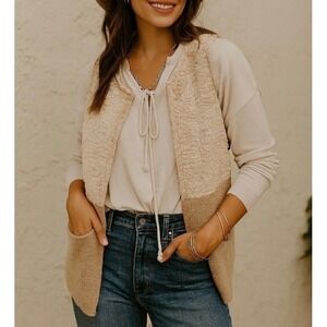 Calvin Klein Womens Small Beige Faux Fur Sweater Vest Soft Layer Y2K Boho Chic